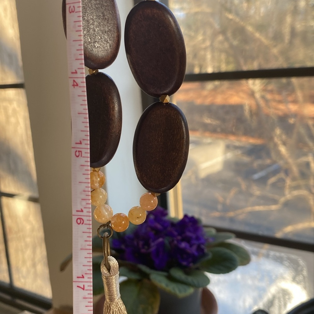 Necklace boho inspired wood and natural gemstone beads. - Picture 6 of 6